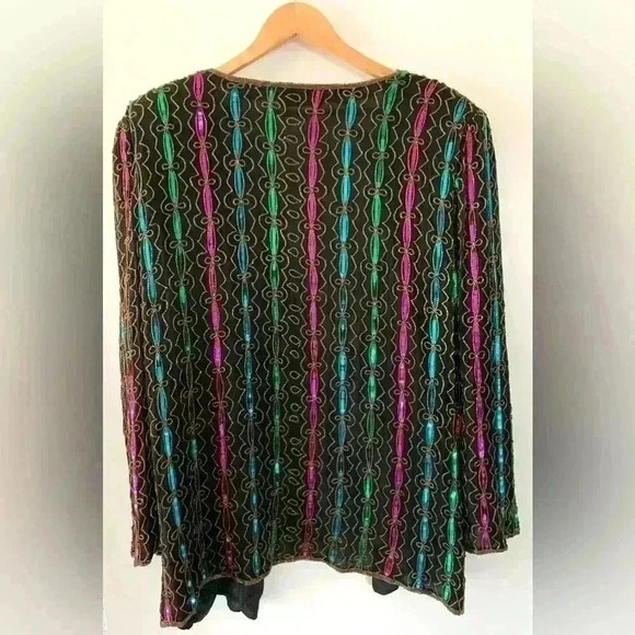 VINTAGE Fully  Beaded Open Front Blazer on Silk - Picture 2 of 7